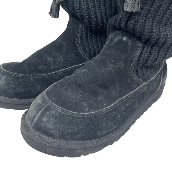 UGG Suburb Black Crochet and Suede Boots Size 6 - Picture 12 of 12